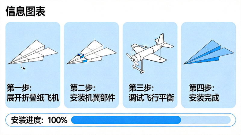 纸飞机安装向导步骤示意图 - 显示安装进度